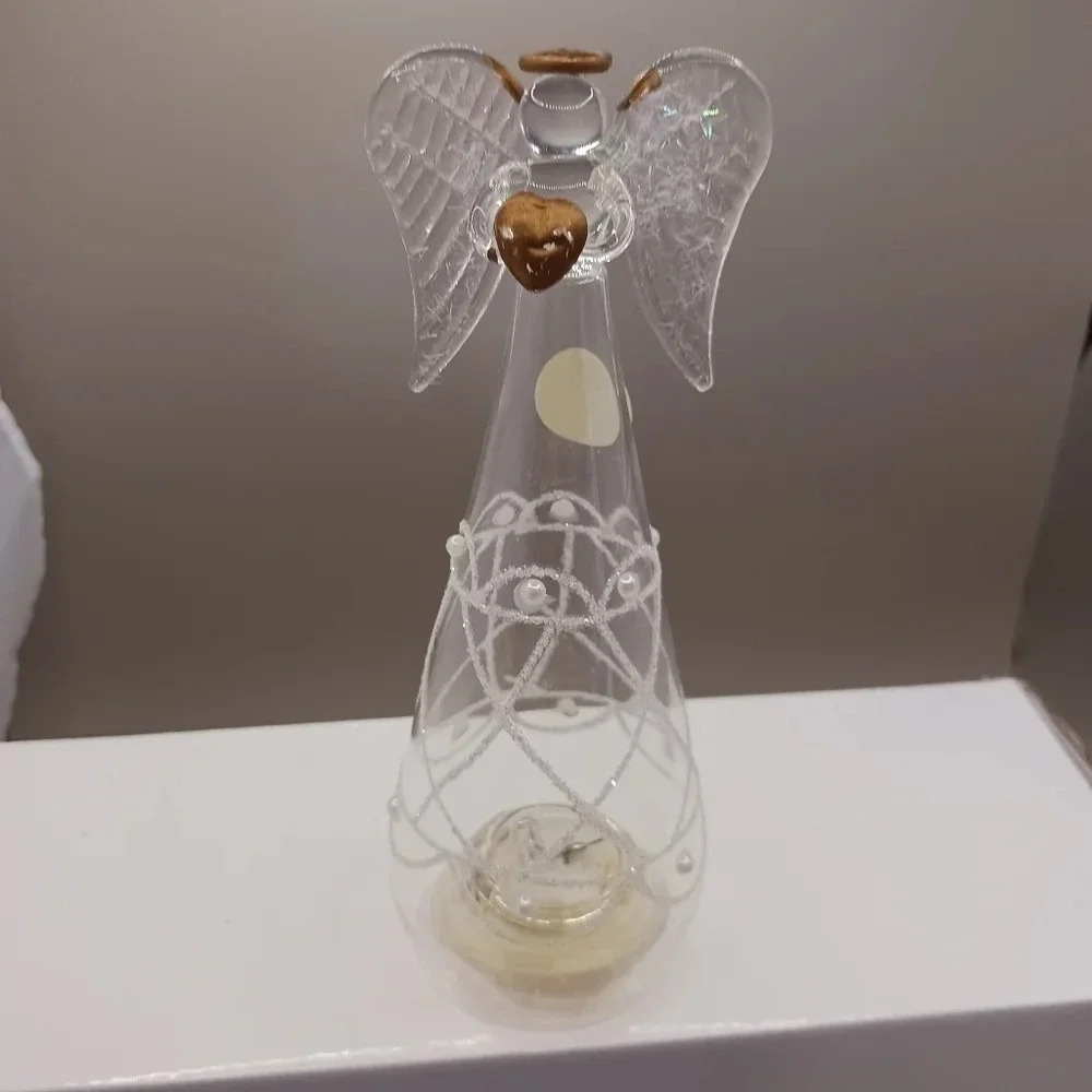 Angel light up  glass ornament glass with gold heart